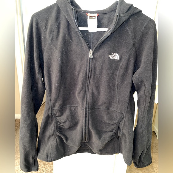 North Face Black Fleece Zip Up Hooded Jacket w/ Thumbholes size Large - Picture 1 of 4